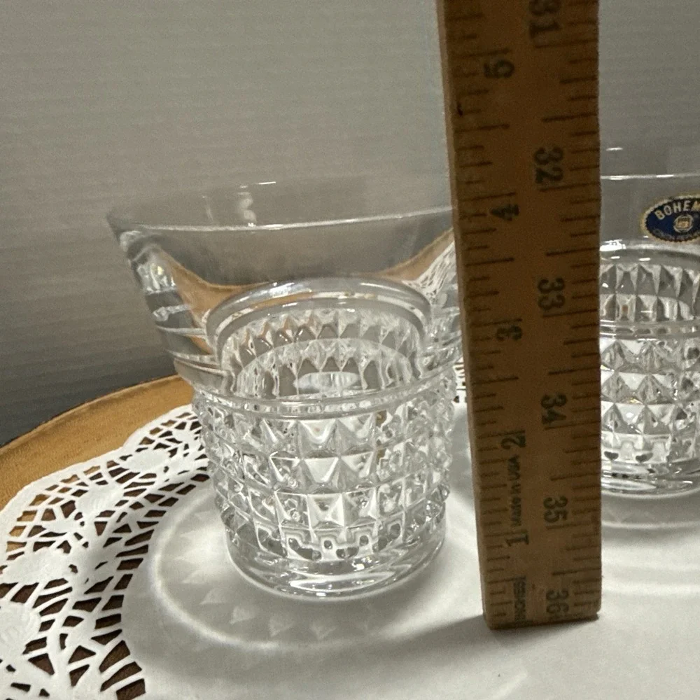 Bohemia 24% Lead Crystal Whisky Old Fashioned Tumblers Glasses Set of 2 Czech